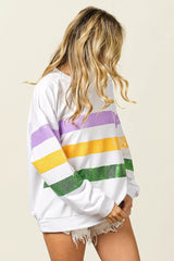 Trendsi BiBi Sequin Mardi Gras Striped Round Neck Sweatshirt -