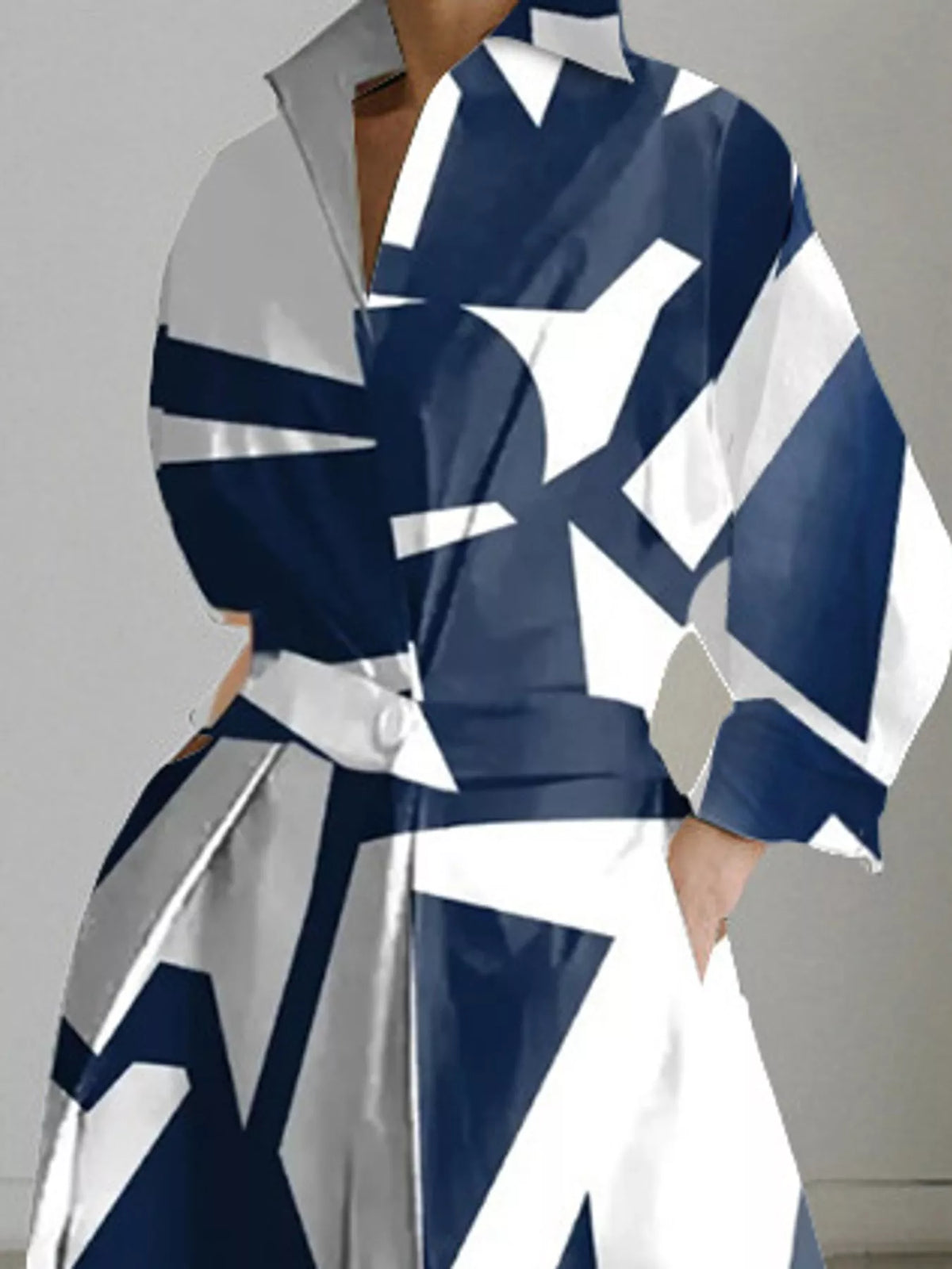 Collared Three-Quarter Sleeve Midi Shirt Dress — construction details