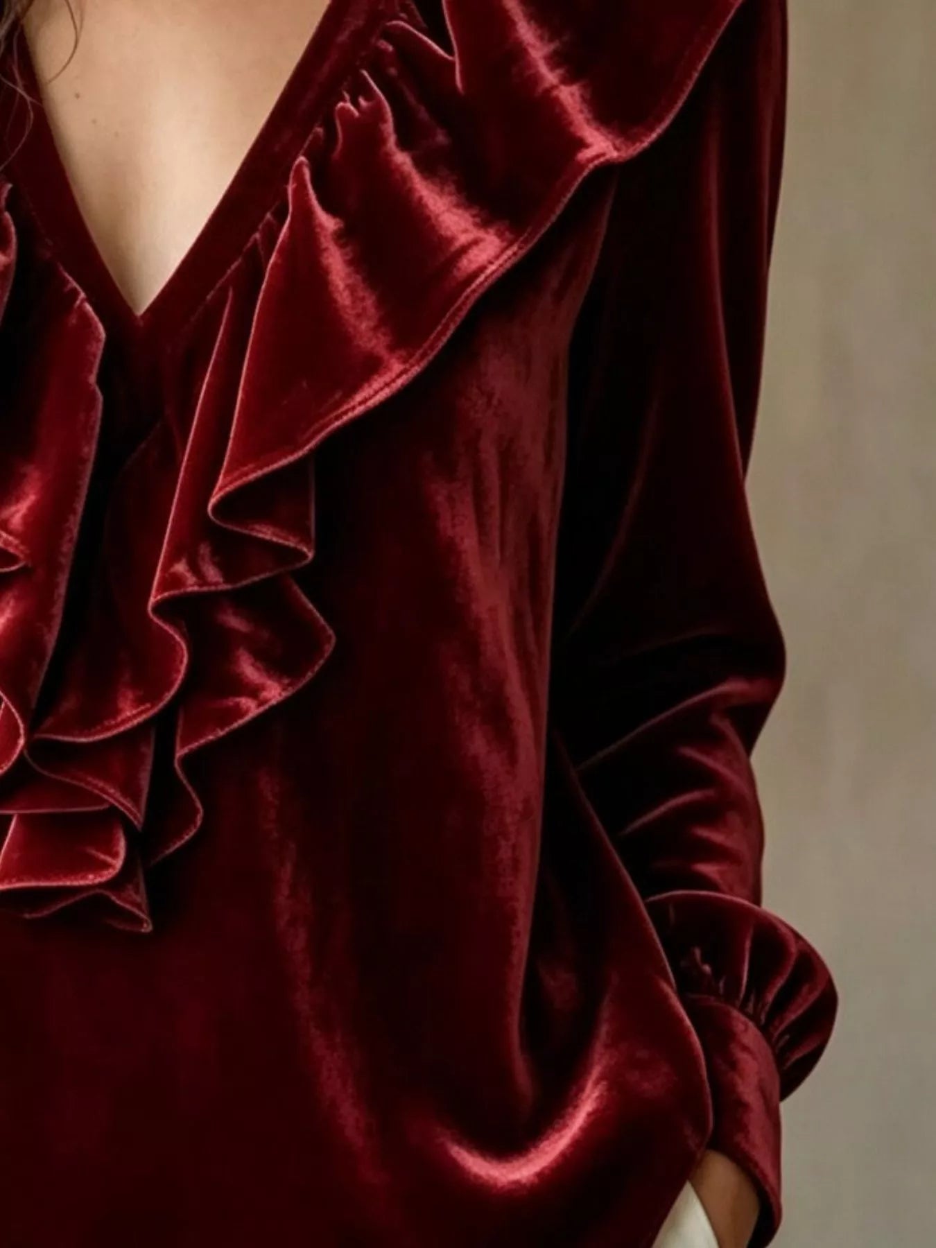 Trendsi Ruffled V-Neck Long Sleeve Blouse -