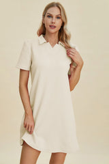 Trendsi Double Take Full Size Texture Short Sleeve Dress - Dresses