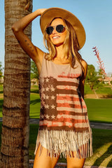 Trendsi BiBi American Flag Print Knit Sleeveless Top -