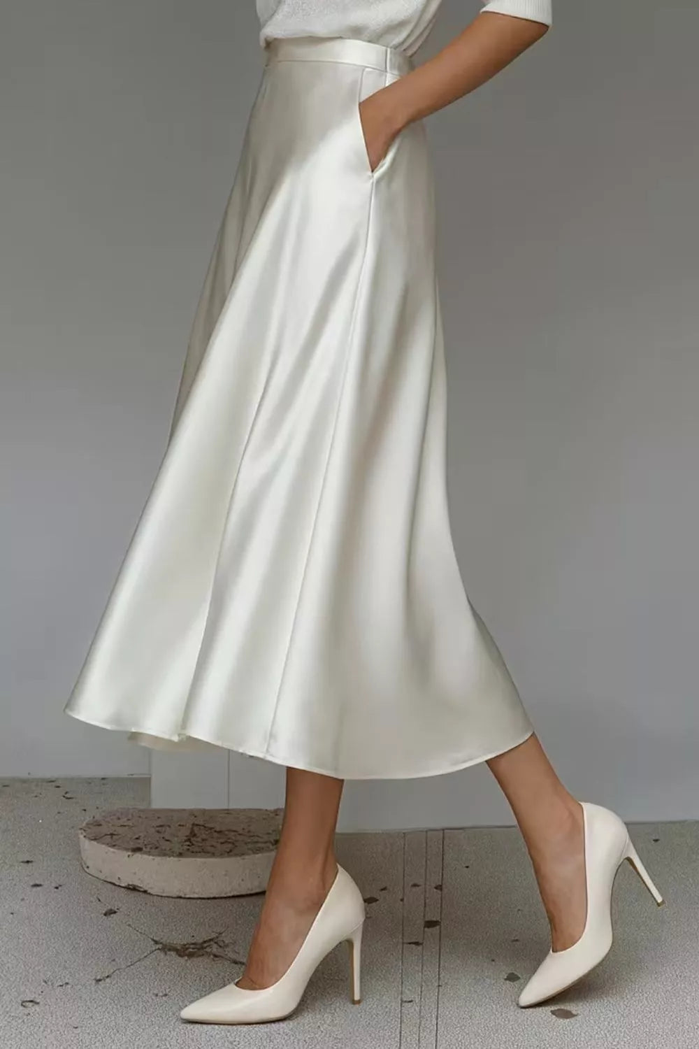 Trendsi Satin A-Line Midi Skirt -