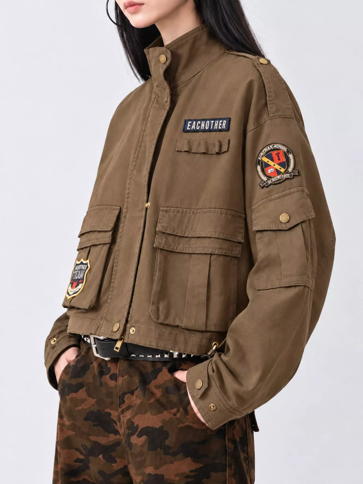 Multi Pockets Zip-Up Jacket — front view