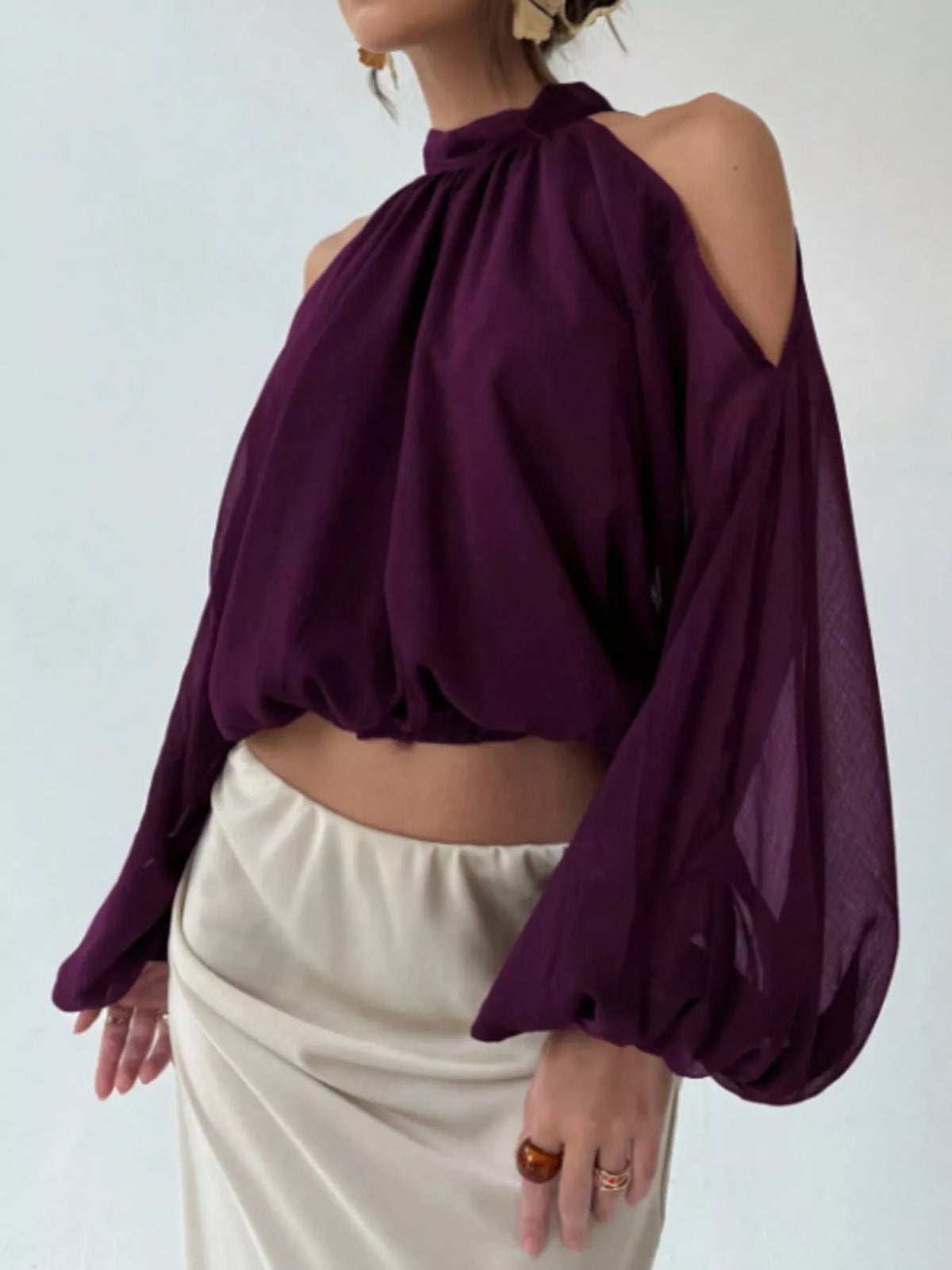 Cold-shoulder blouse, purple side
