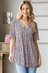 Trendsi Heimish Full Size Short Sleeve Crisscross Animal Babydoll Top Plus Size - Shirts