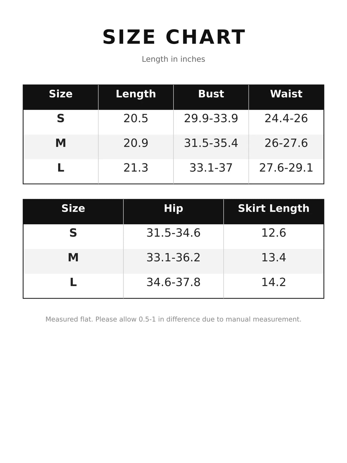 Halter Cut-Out Vest and Skort Set — size and measurement chart