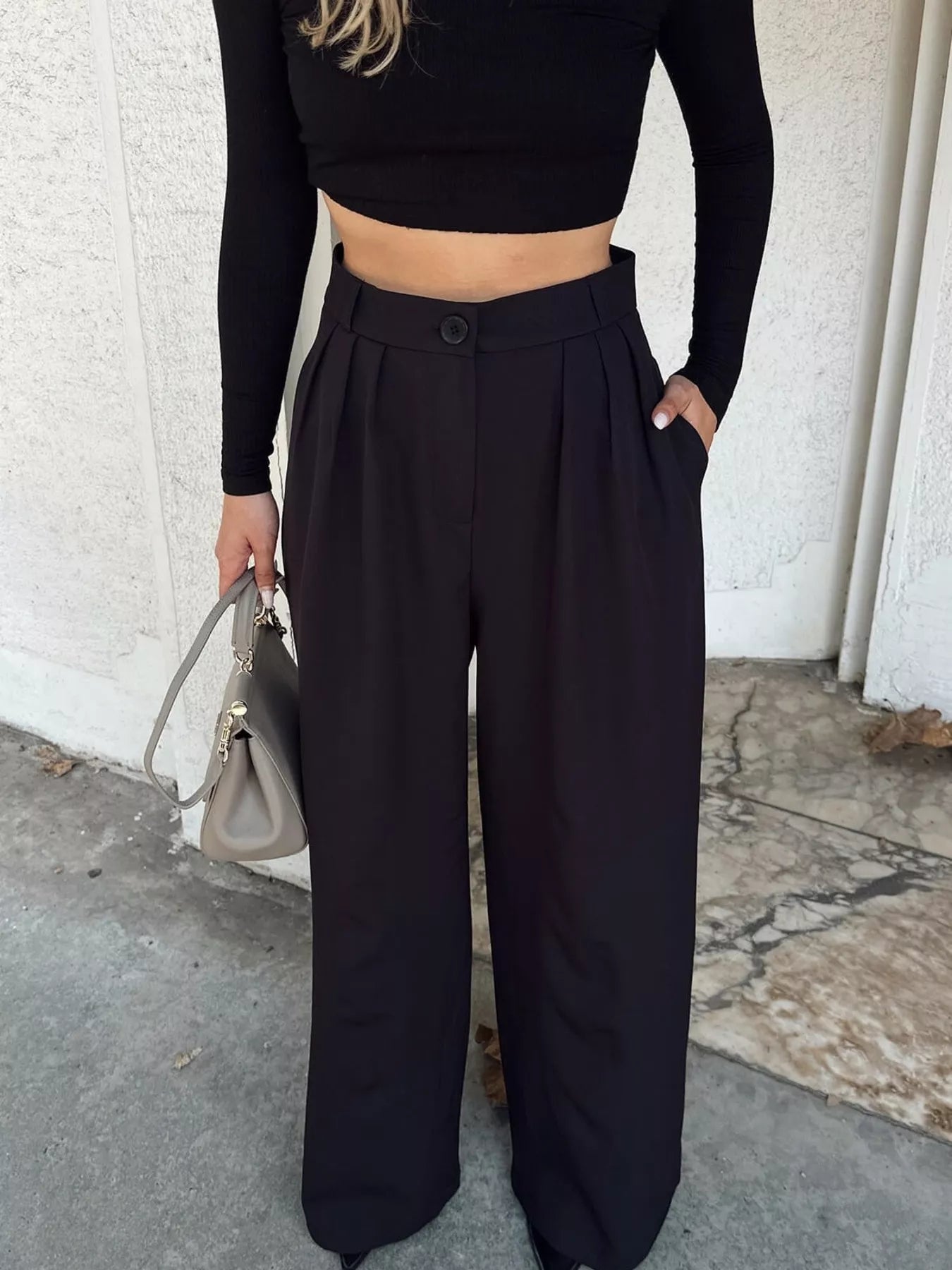 Trendsi High-Waisted Pleated Wide-Leg Pants -