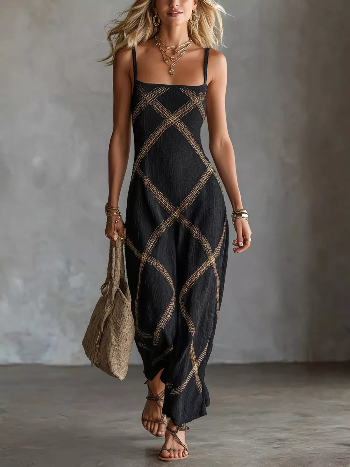 Black Square Neck Maxi Dress front view