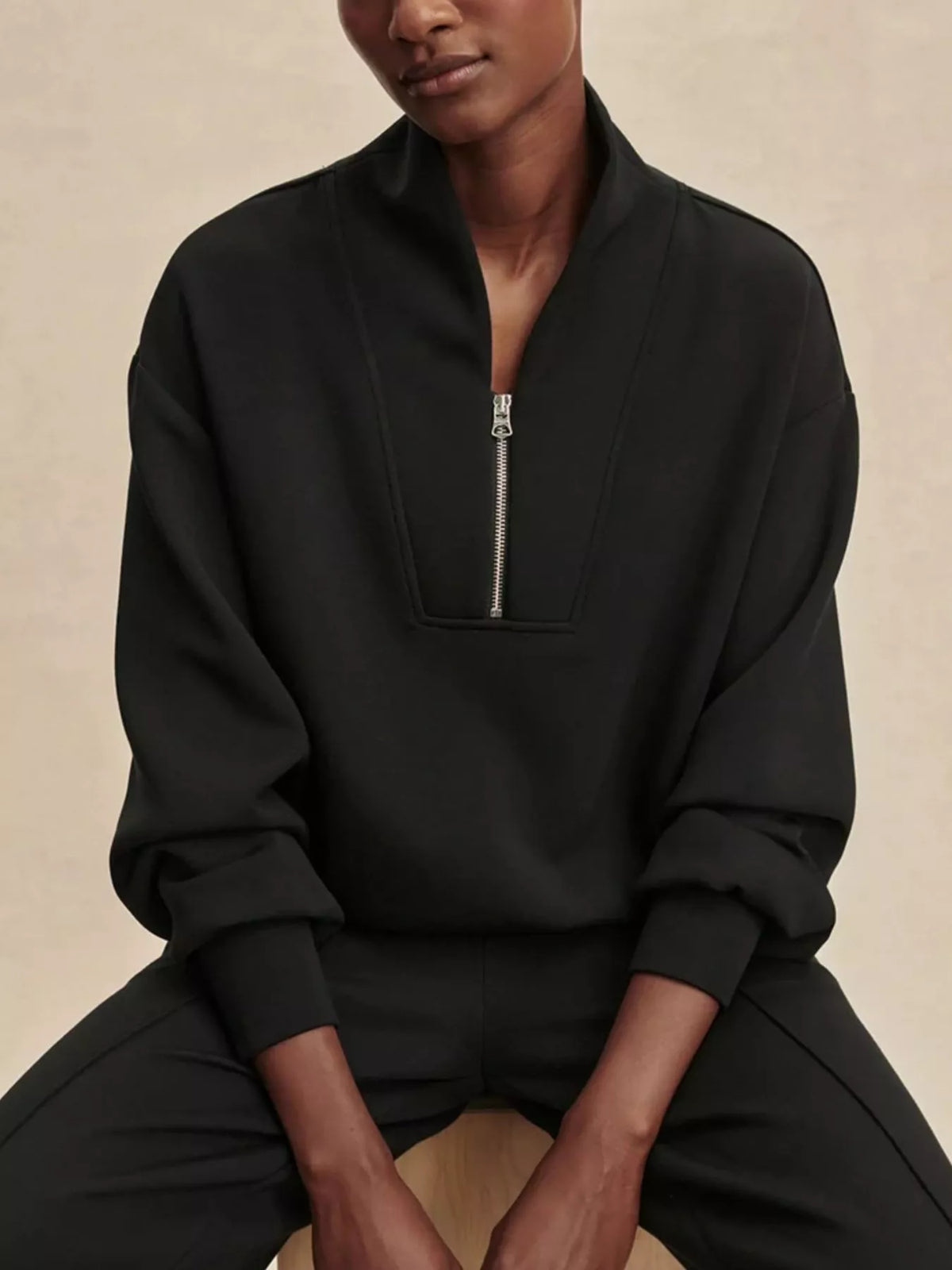 Trendsi Quarter-Zip Sweatshirt and Wide-Leg Pants Set -