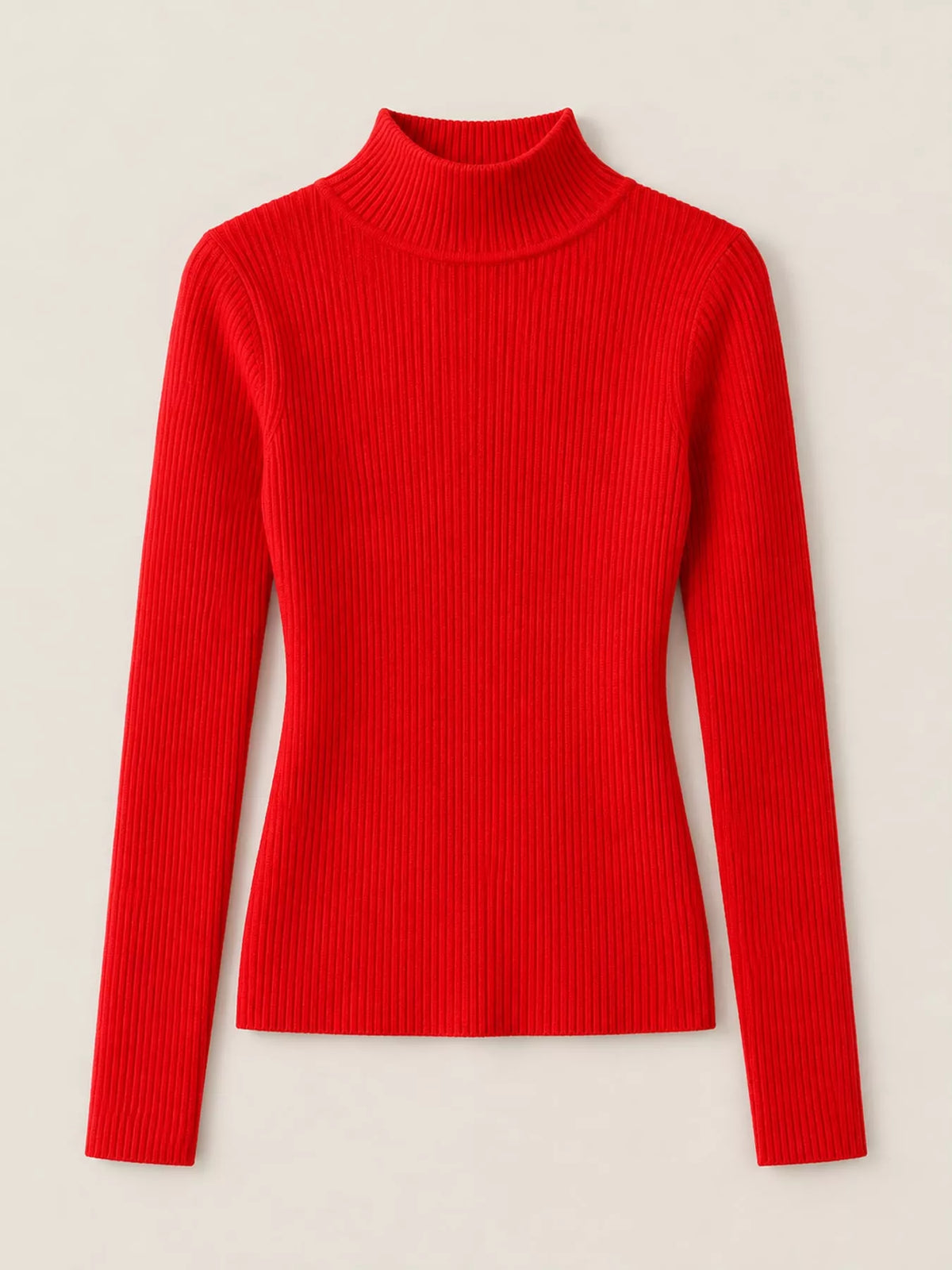 Red ribbed mock neck long sleeve knit top