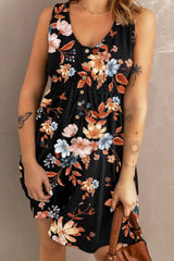 Trendsi Double Take Printed Sleeveless Front Button Ruched Waist Side Slit Casual Magic Dress with Pockets -