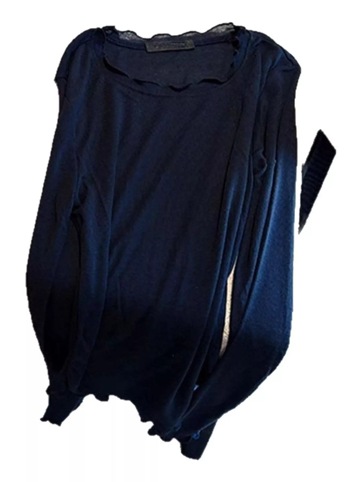 Long Sleeve Lettuce Edge Crew Neck T-Shirt in black