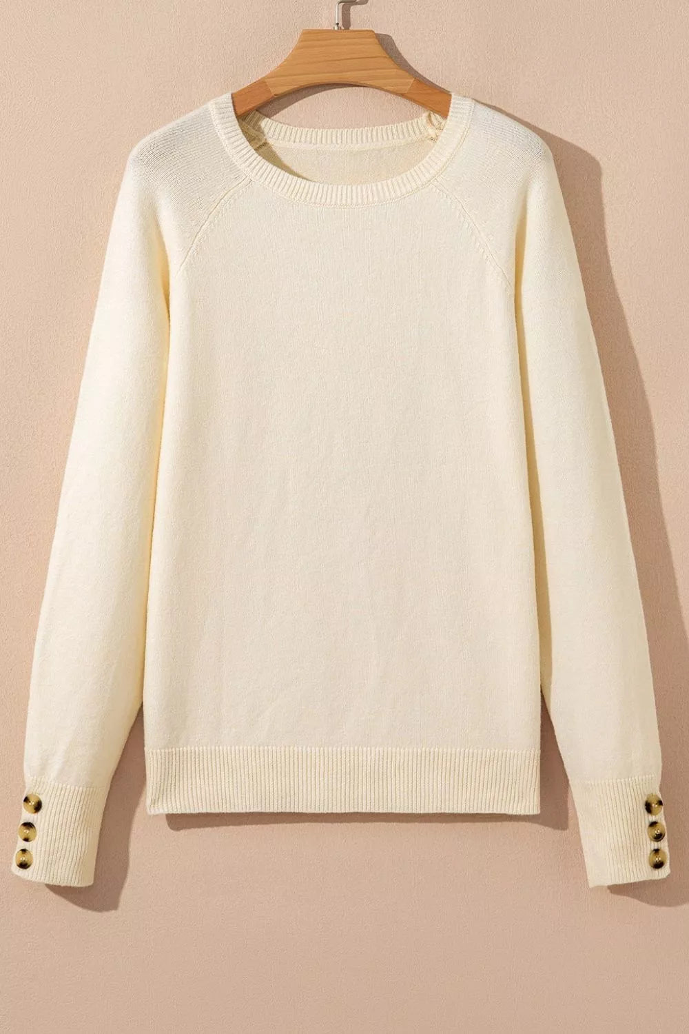 Trendsi Button-Cuff Crew Neck Sweater -