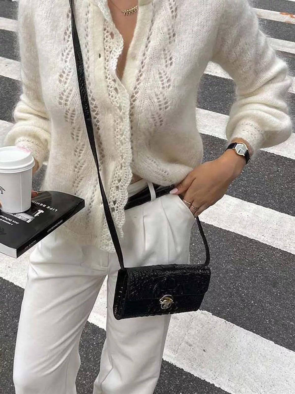 Off-white openwork dropped shoulder cardigan