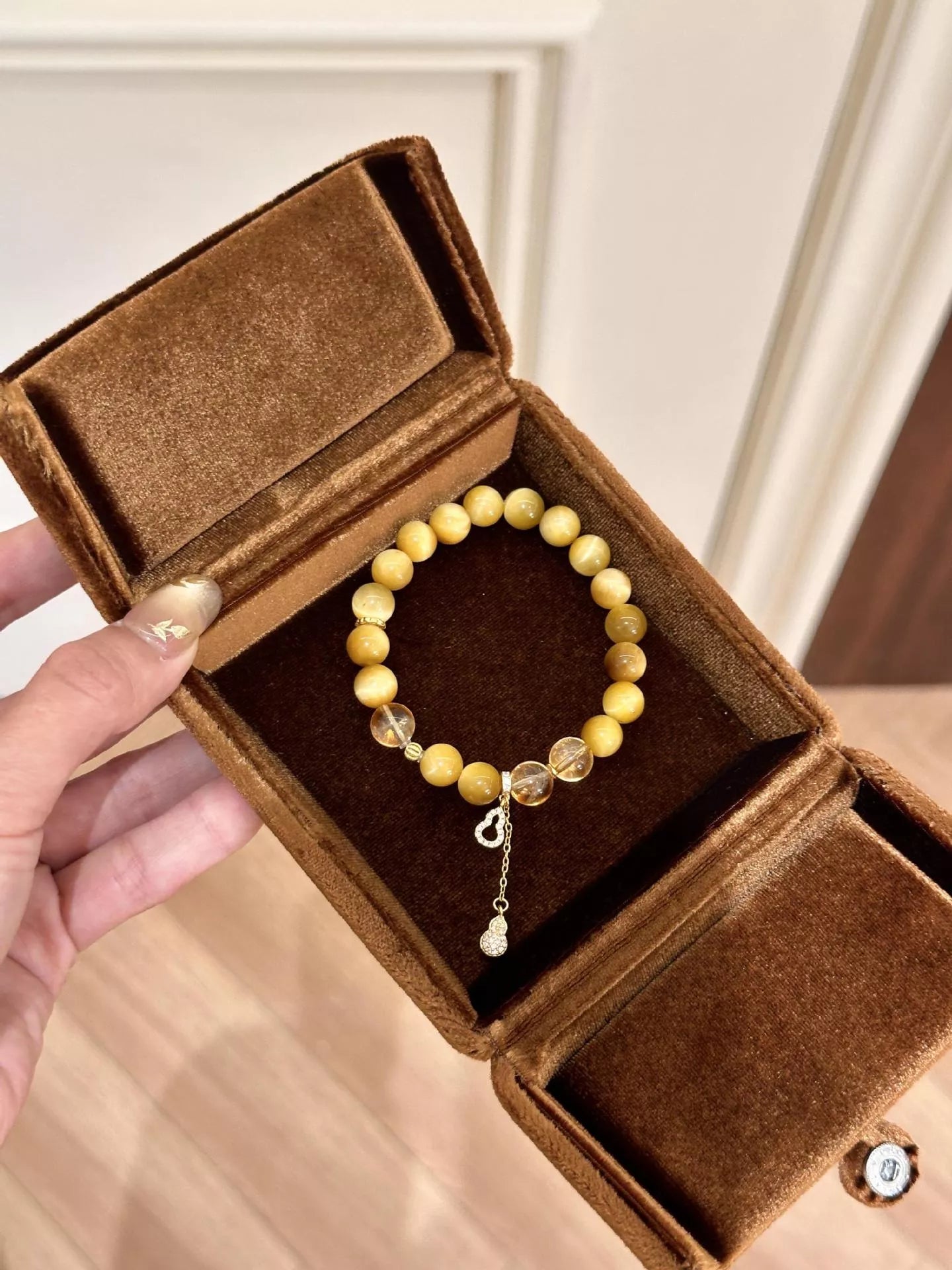 Trendsi Tiger Eye Beaded Bracelet with Gourd Charm -