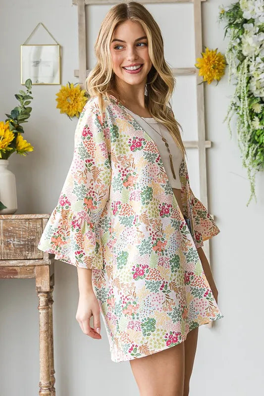 Trendsi Heimish Full Size Multi Color Floral Open Cardigan Plus Size -