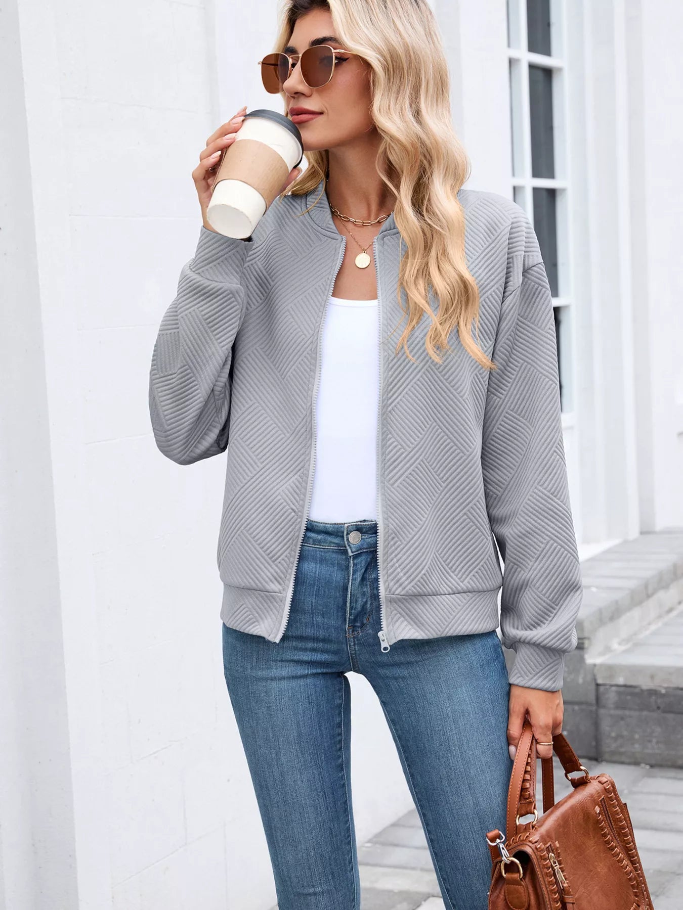Trendsi Textured Zip Up Jacket -