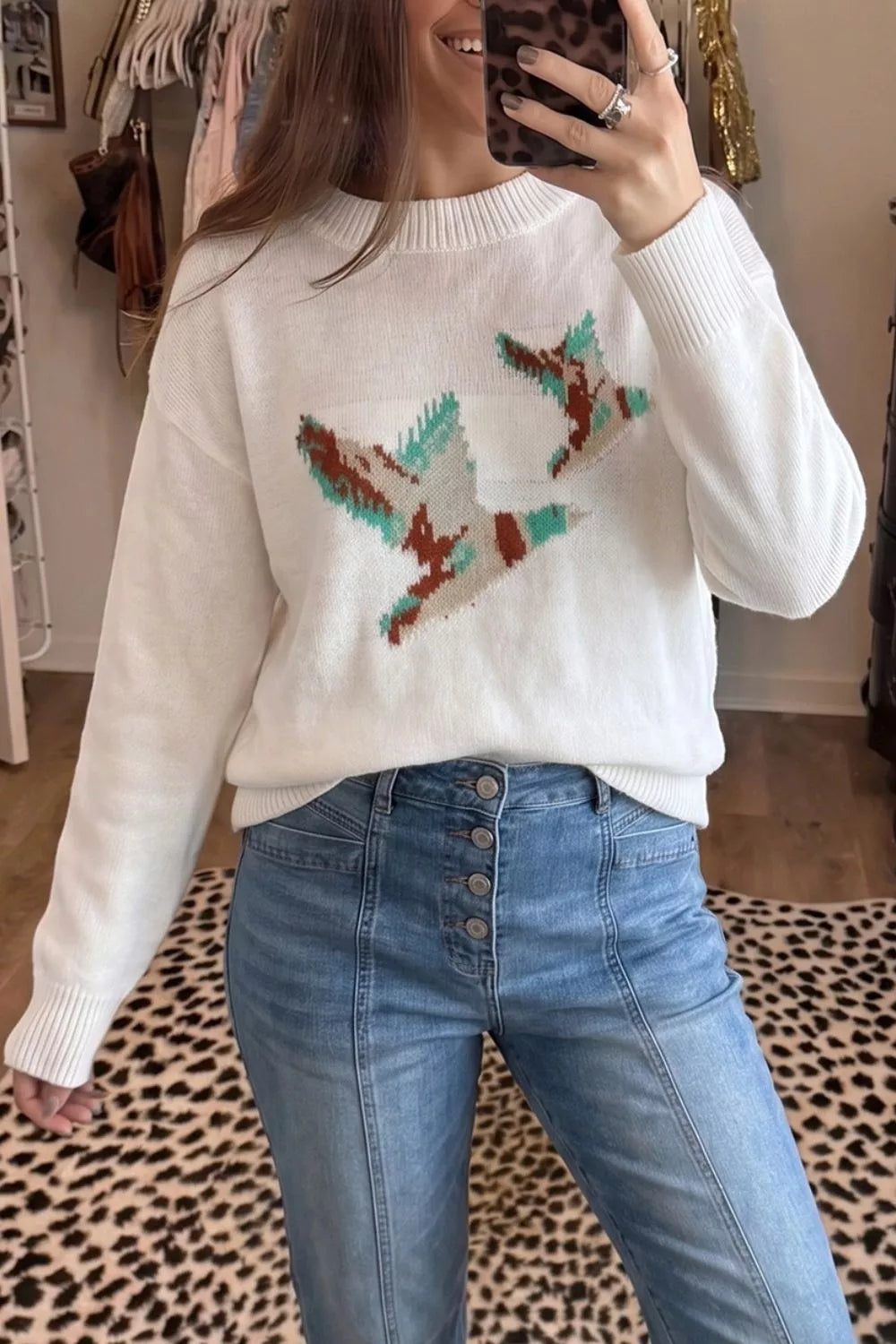 Trendsi Drop Shoulder Round Neck Long Sleeve Sweater -