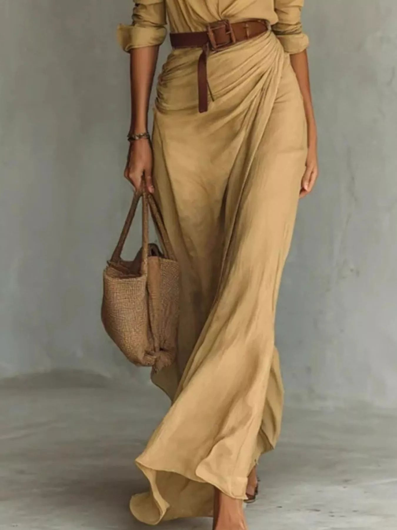 Trendsi Button Front Long-Sleeve Shirt Maxi Dress -