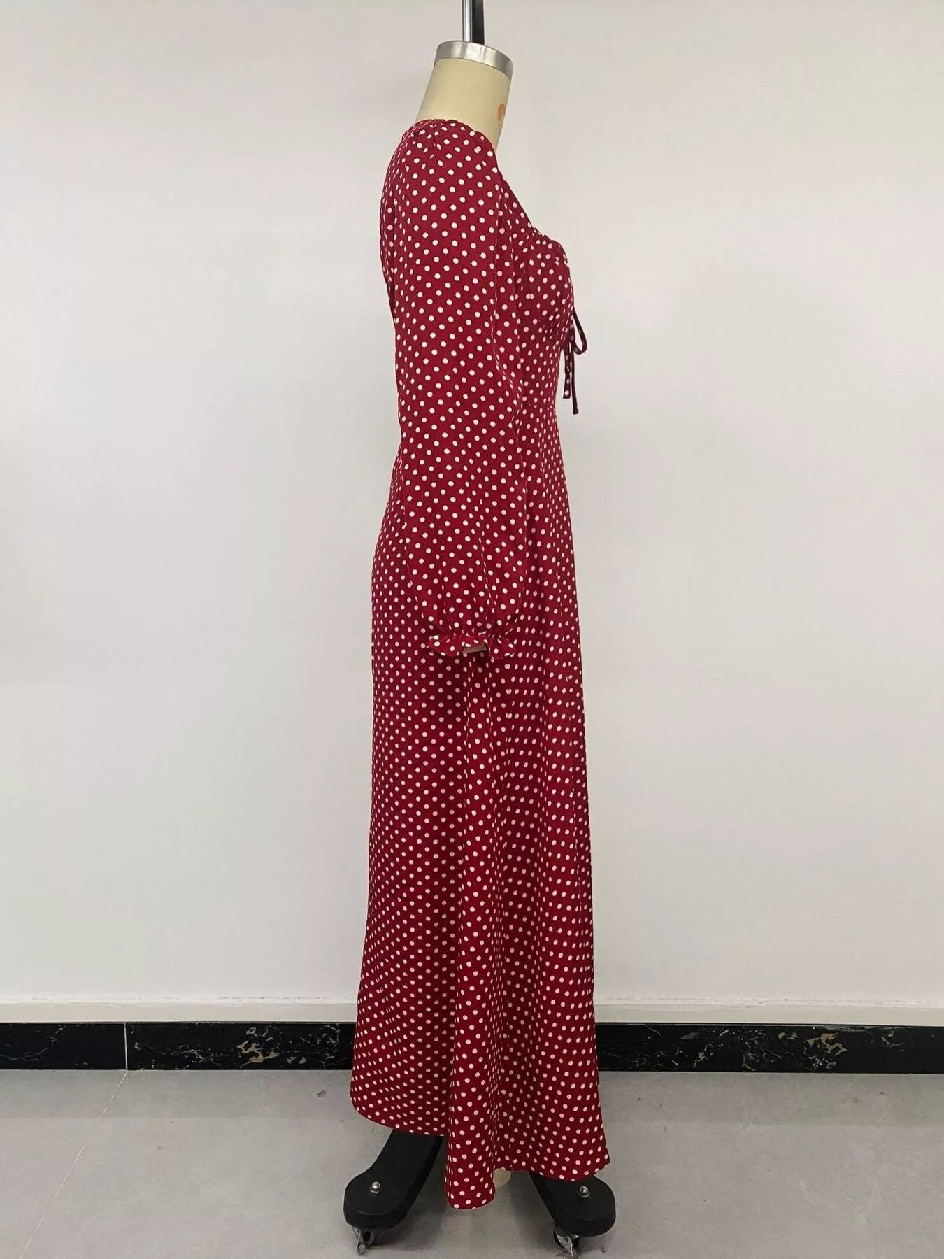 Trendsi Square Neck Polka Dot Long Sleeve Maxi Dress -