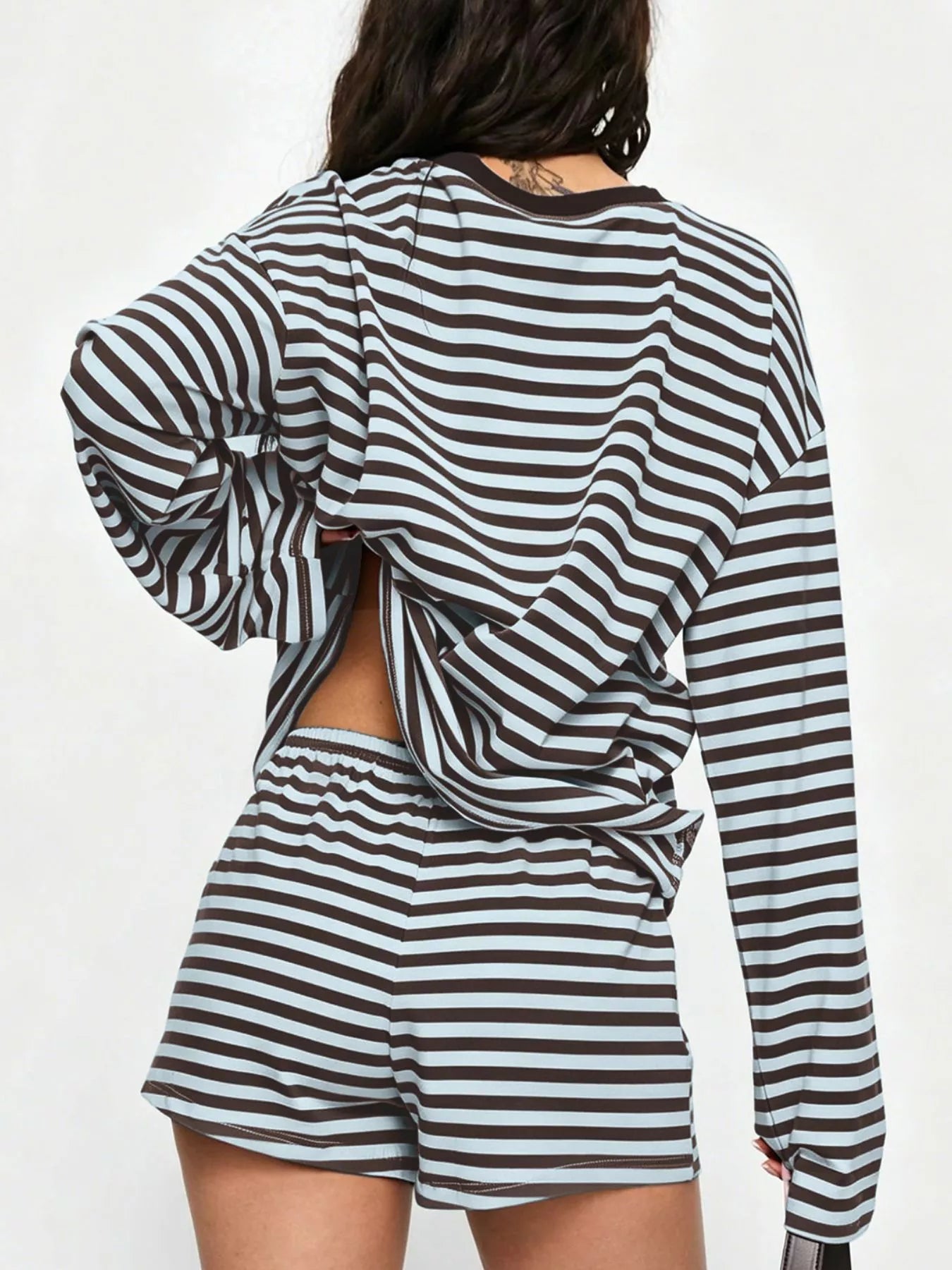Trendsi Striped Long-Sleeve Top and Shorts Set -