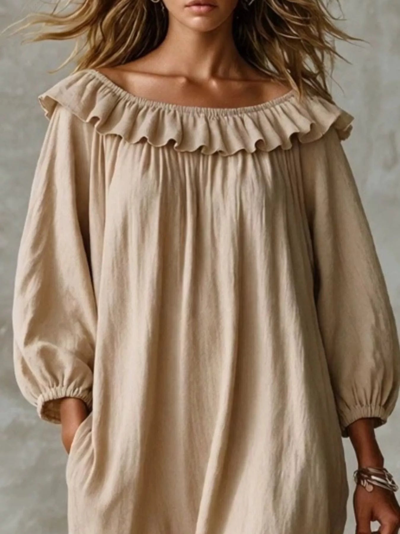 Trendsi Ruffled Boat Neck Ruched Midi Dress -