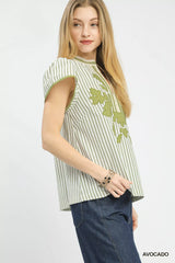 Trendsi Umgee V-Neck Stripe Top with Lace Trim -
