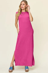 Trendsi Double Take Full Size Texture Mock Neck Sleeveless Maxi Dress -