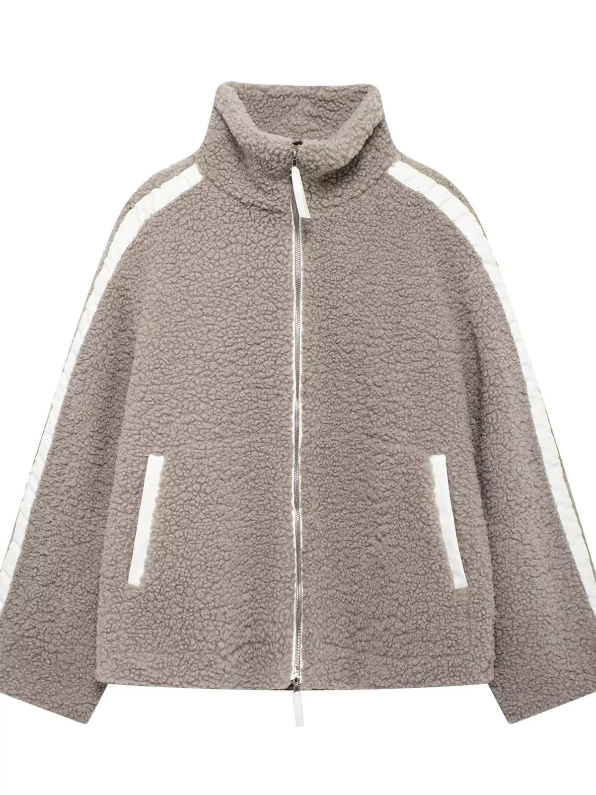 Taupe sherpa zip-up jacket