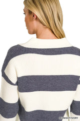 Trendsi Zenana Striped Collared Sweater - Shirts