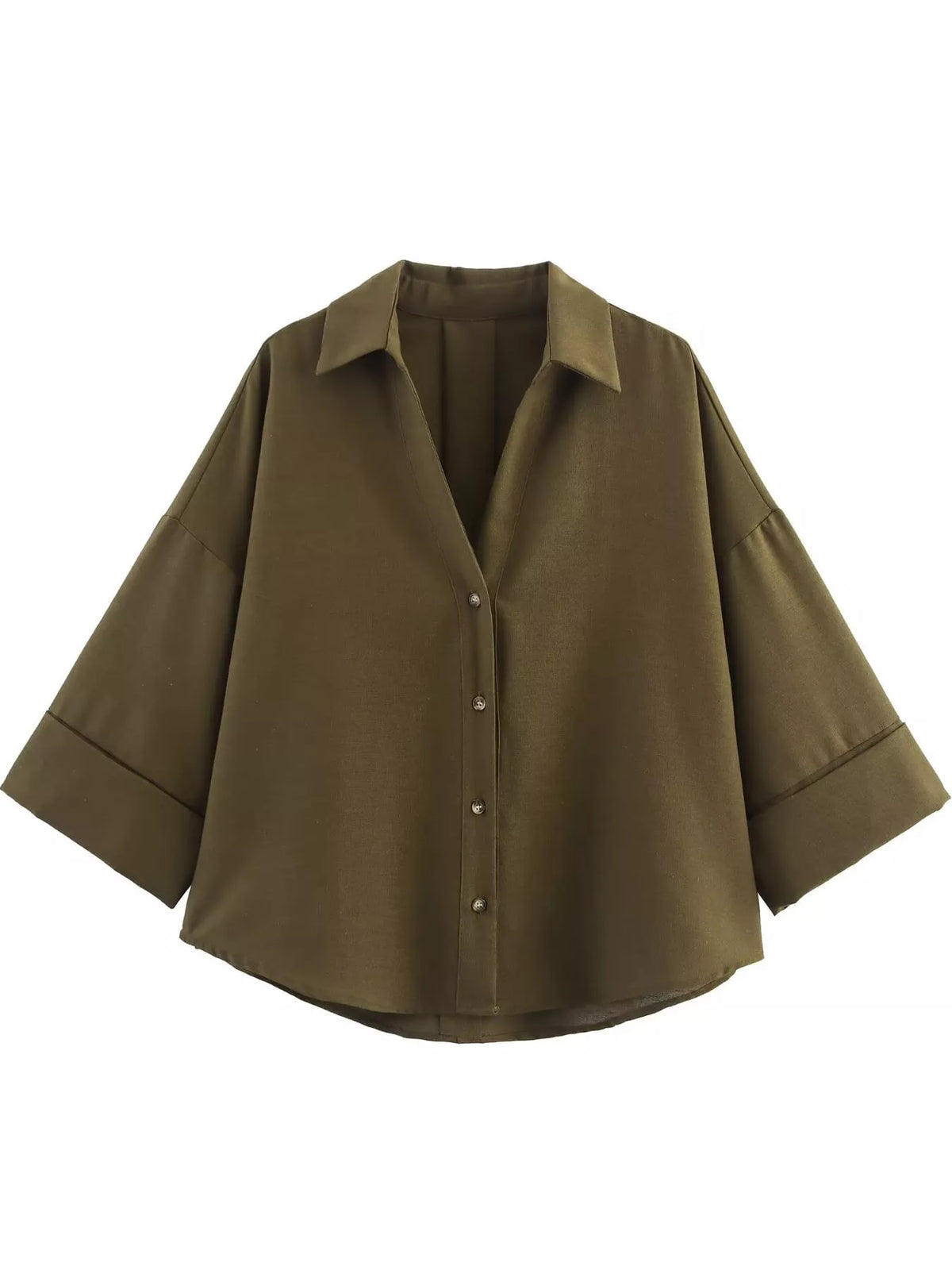Army Green button-up three-quarter sleeve shirt
