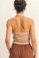 Trendsi HYFVE Halter Neck Buttoned Washed Top -