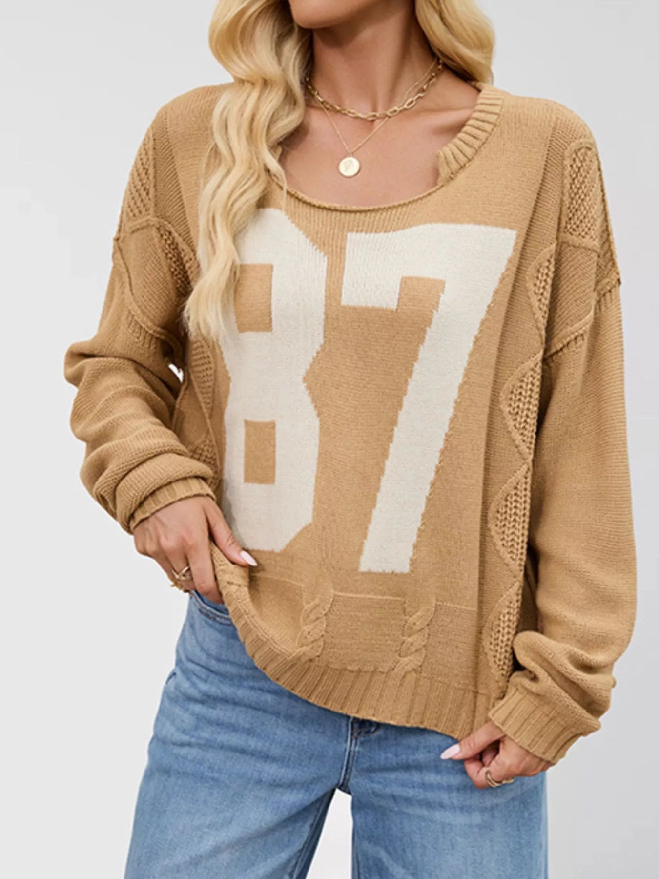 Trendsi 78 Number Cable-Knit Sweater -
