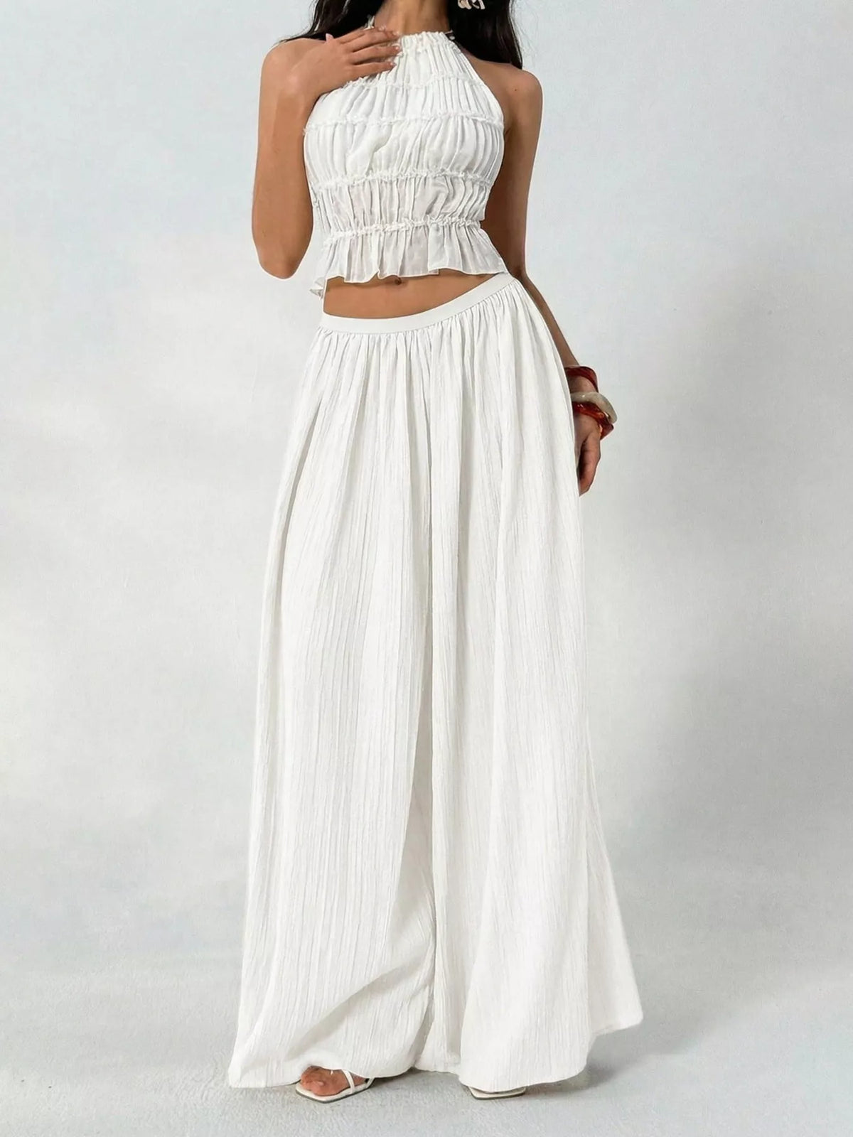 High-Waisted Pleated Wide-Leg Trousers, front view