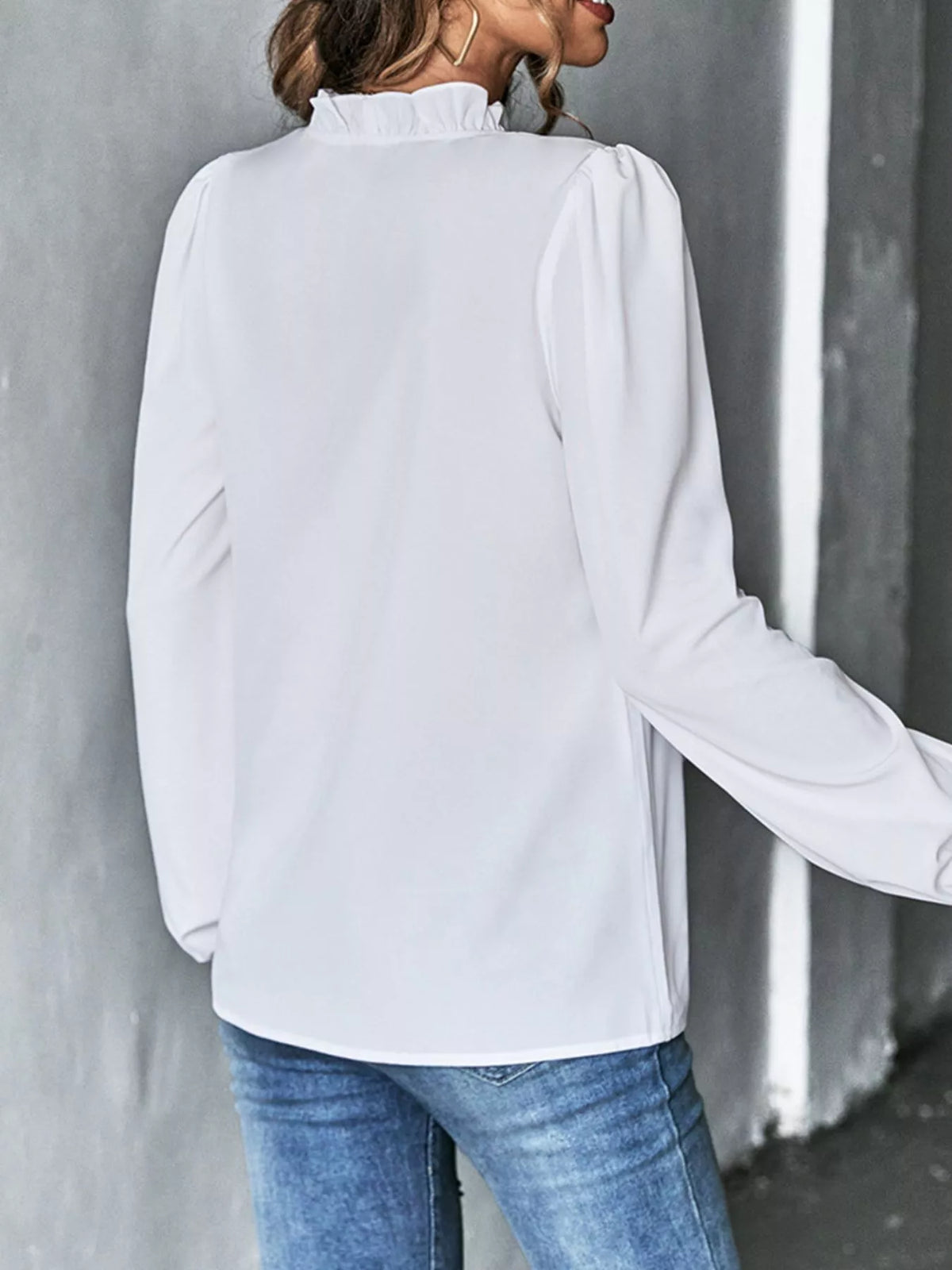 Ruffled trim v-neck blouse