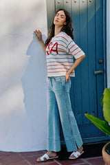 Trendsi SO ME Usa Stripe Knit Short Sleeves Sweater Top -