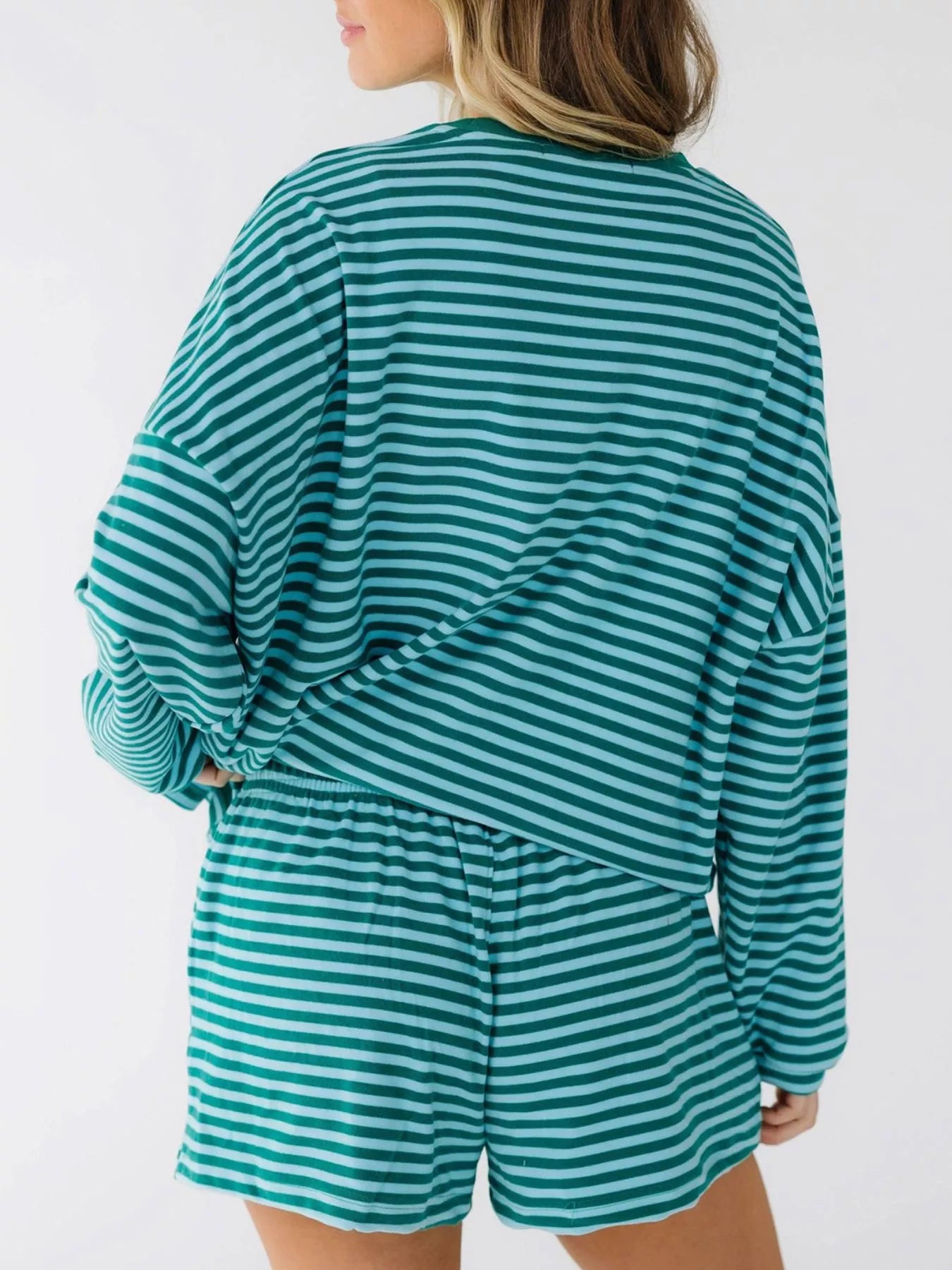 Trendsi Casual Striped Long Sleeve Top and Shorts Set -
