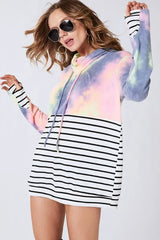 Trendsi BiBi Tie Dye French Terry Cowl Neck Top -