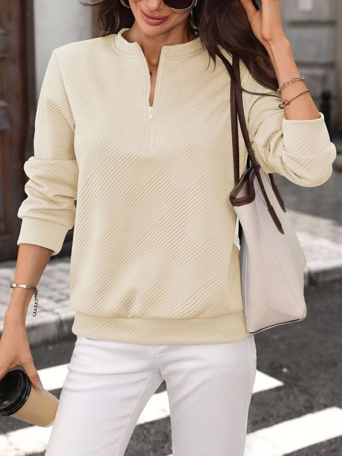Trendsi Textured Quarter-Zip Sweatshirt -