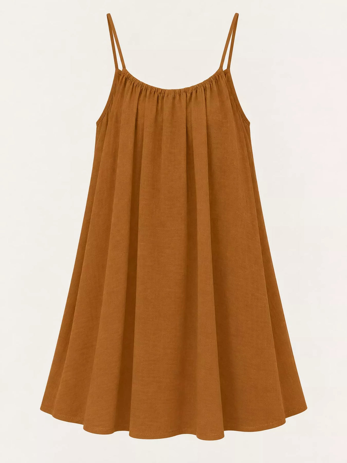 Caramel spaghetti strap A-line mini dress with open tie back