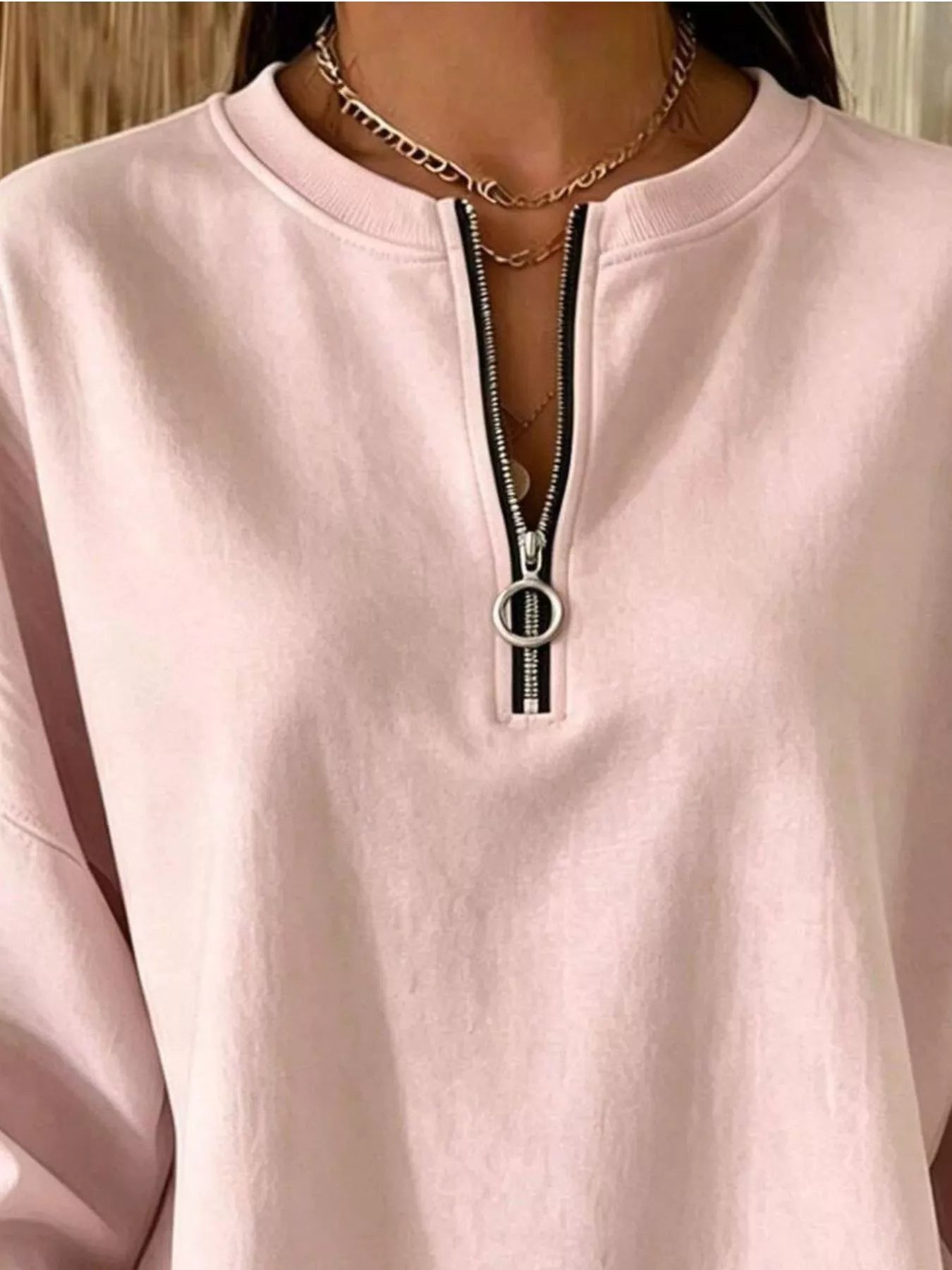Trendsi Quarter-Zip Dropped Shoulder Sweatshirt -