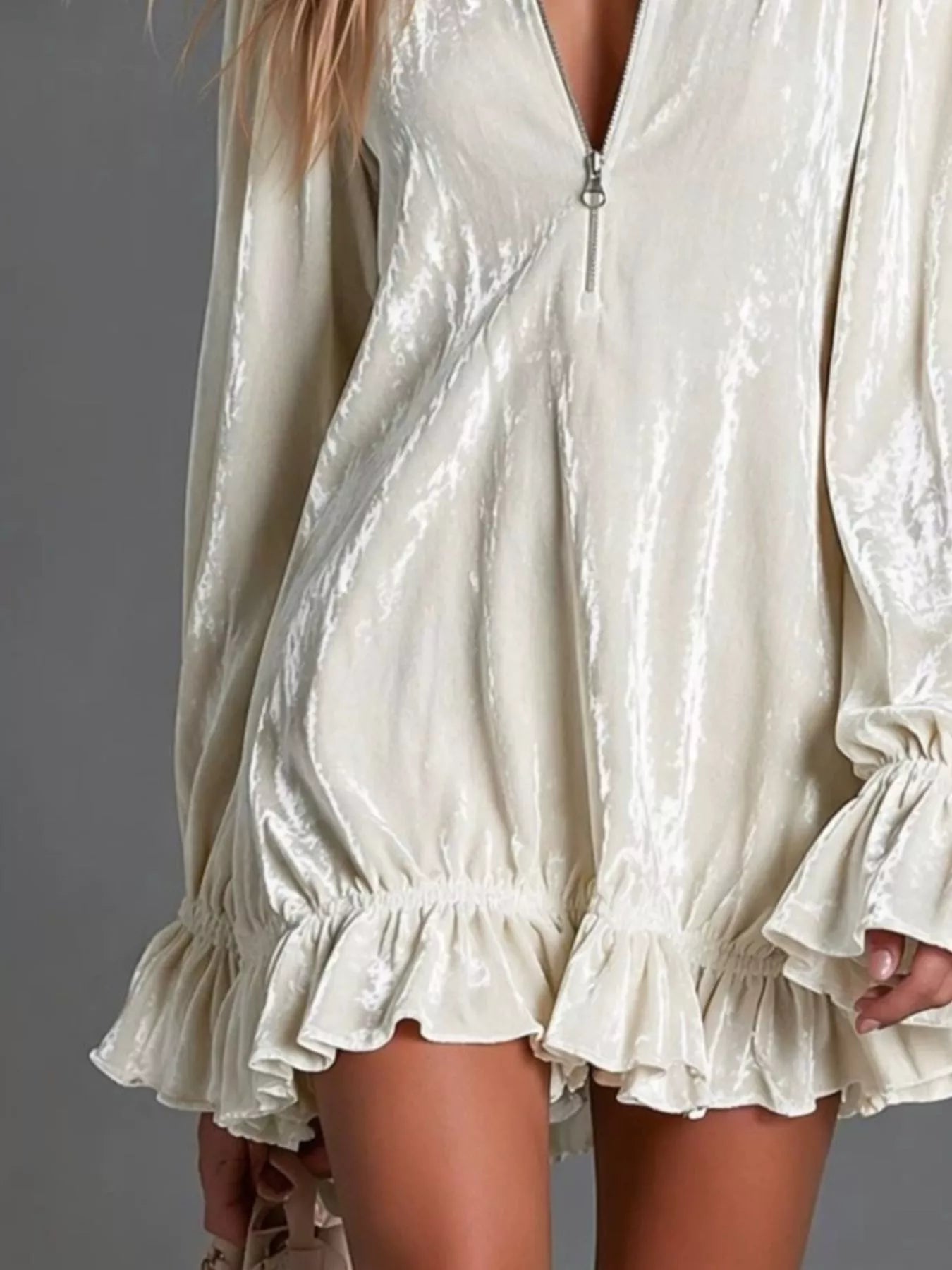 Trendsi Full Size Zip-Front Ruffle Hem Mini Dress Plus Size -