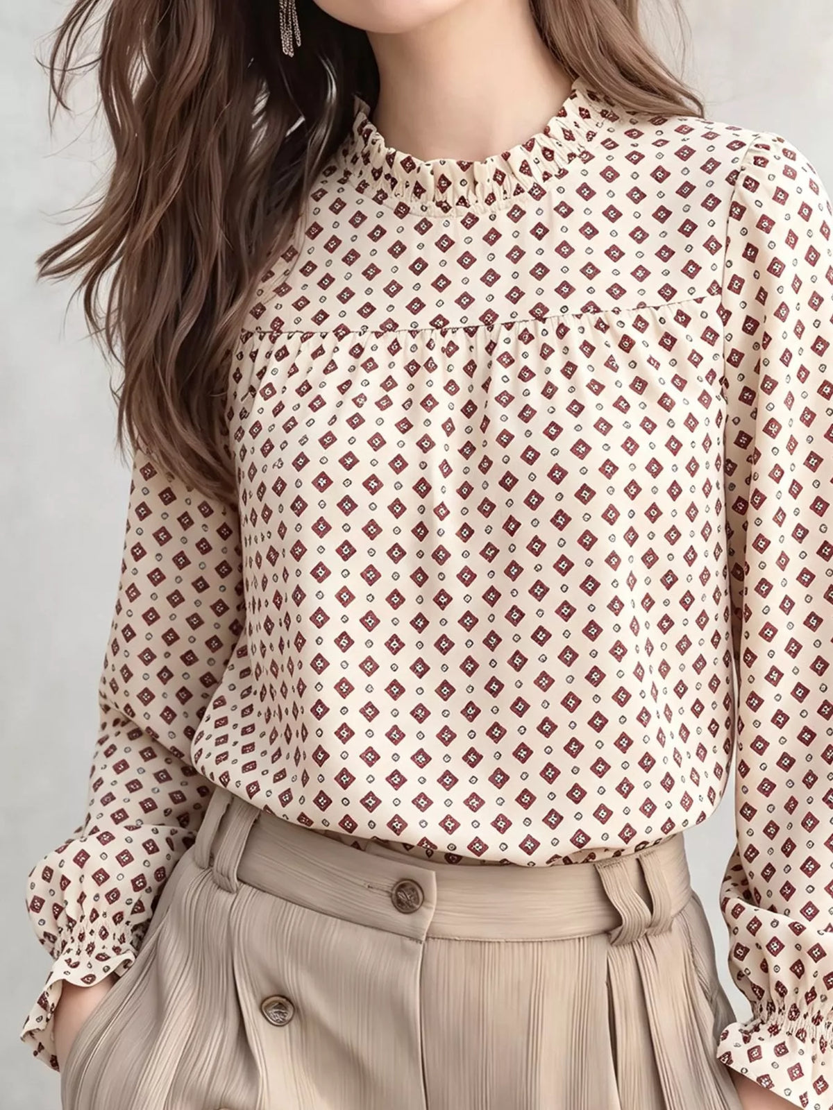 Trendsi Printed Flounce Sleeve Blouse -