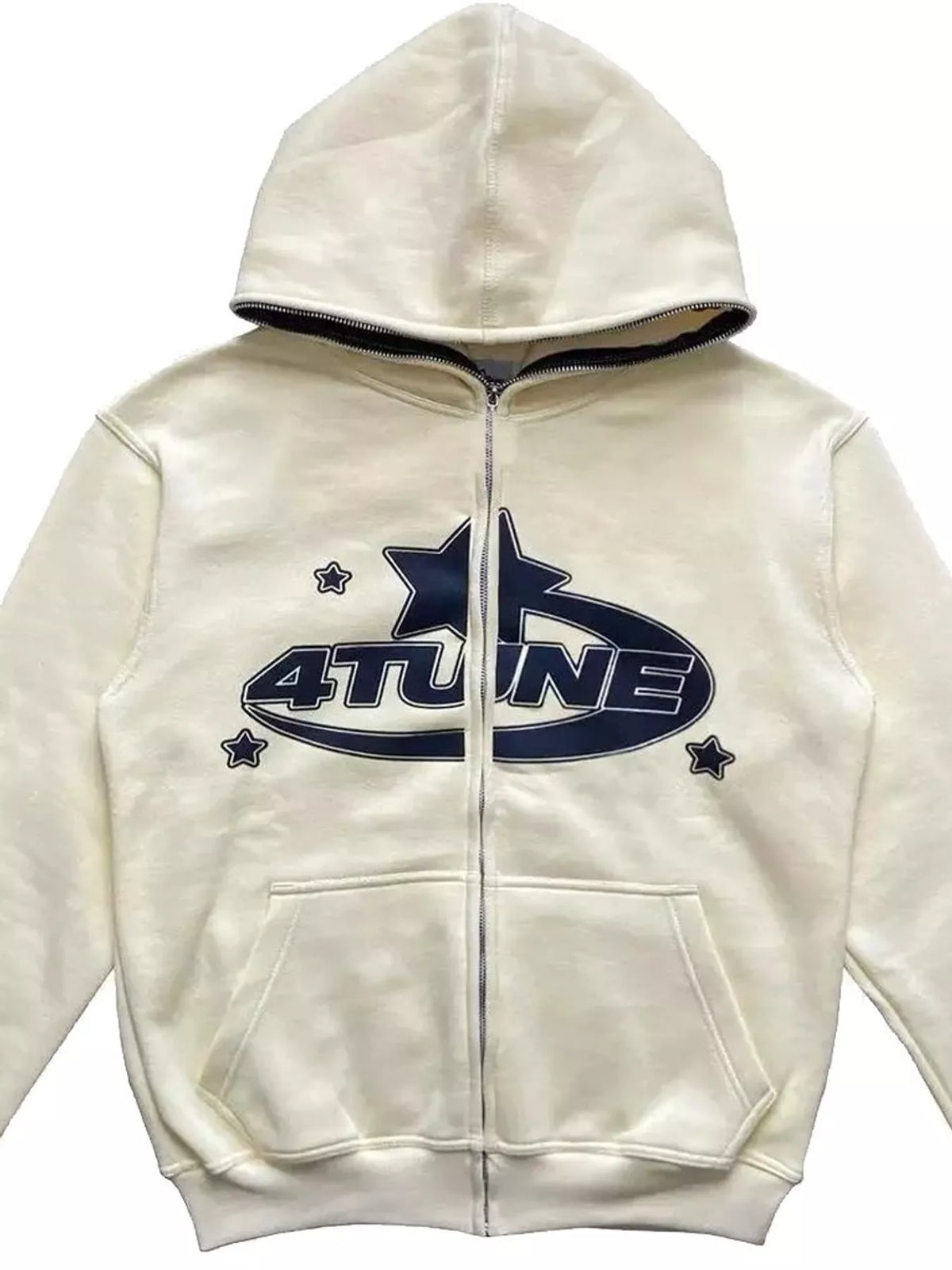 Letter-print hoodie, cream flat lay