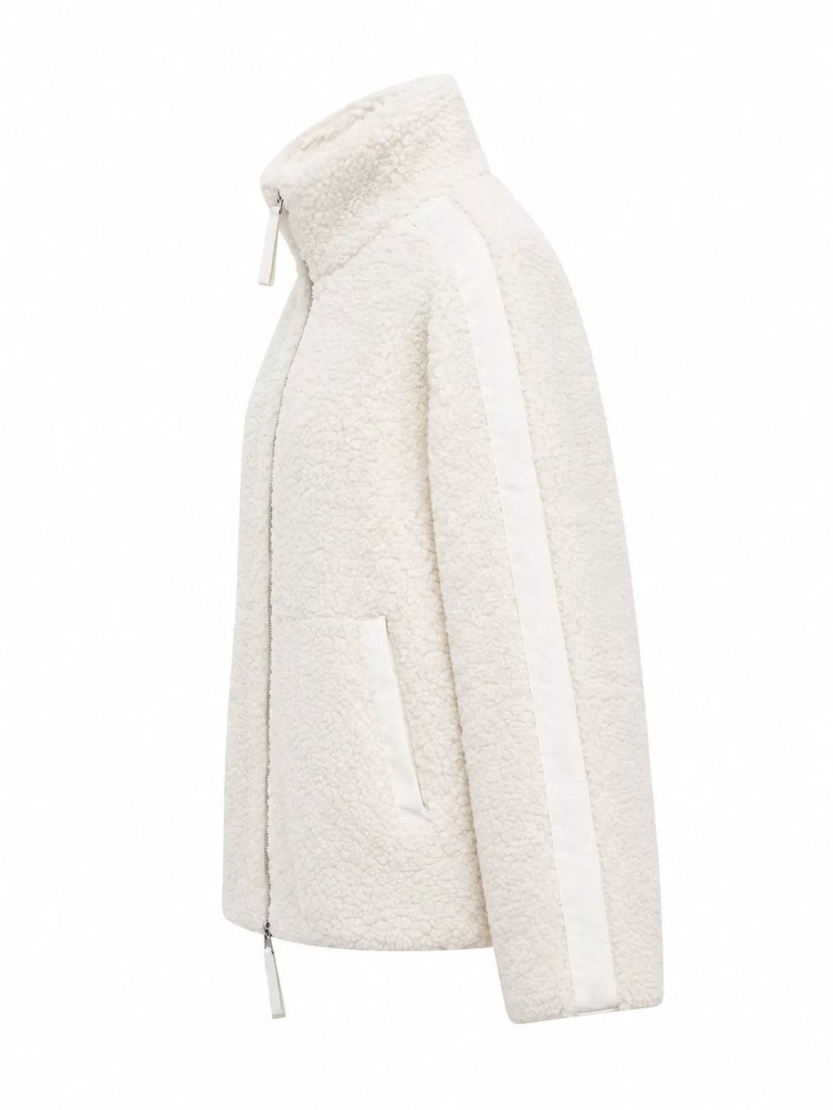 Cream sherpa zip-up jacket, side view