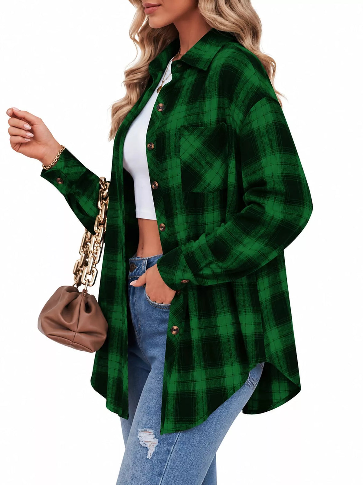 Oversized plaid shirt, green plaid side