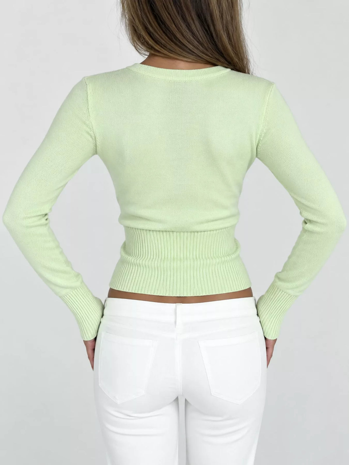 Slim-fit Ribbed Knit Button-Down Cardigan, back view