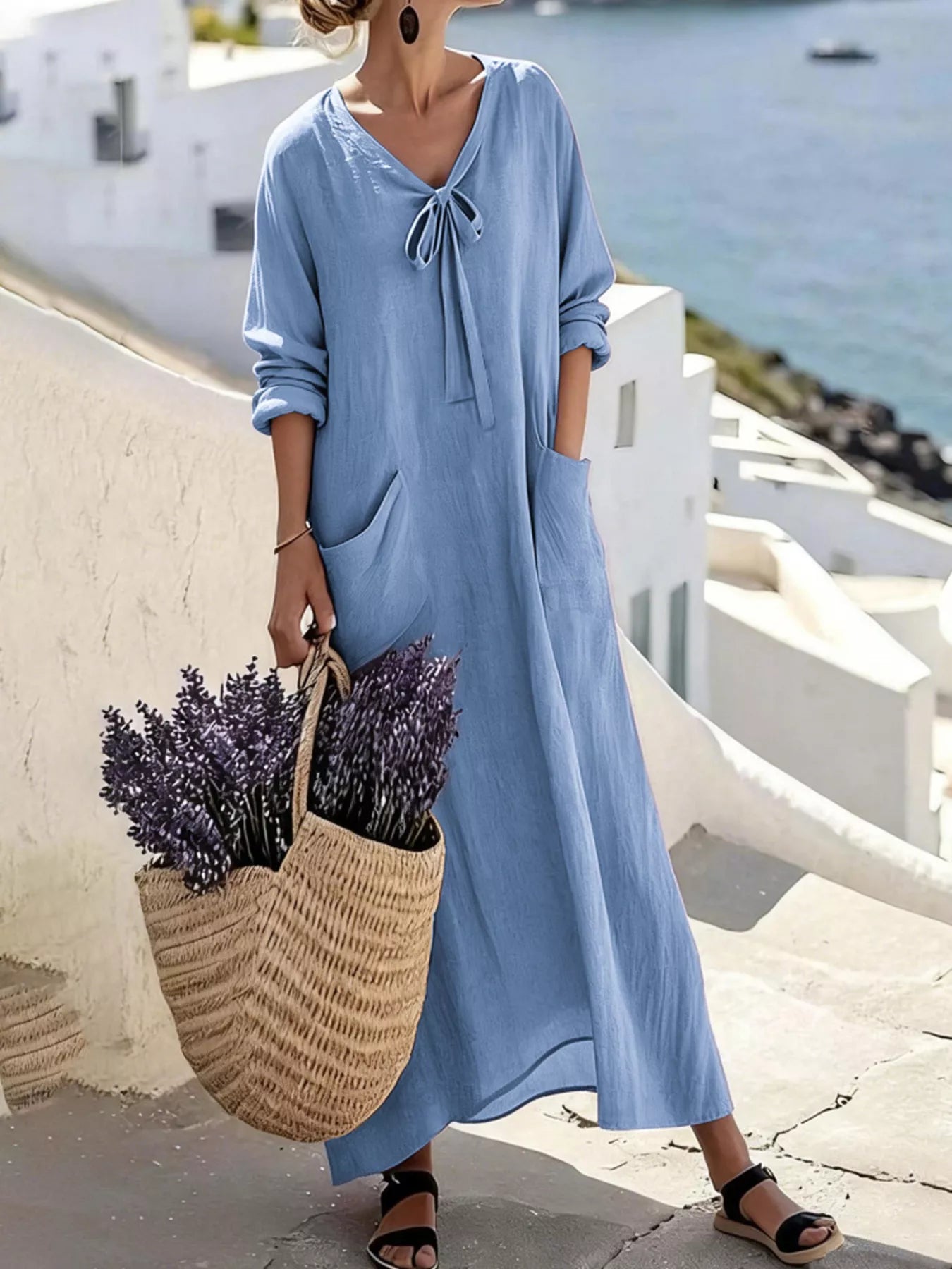 Trendsi Full Size Long Sleeve Loose Maxi Dress with Pockets Plus Size -