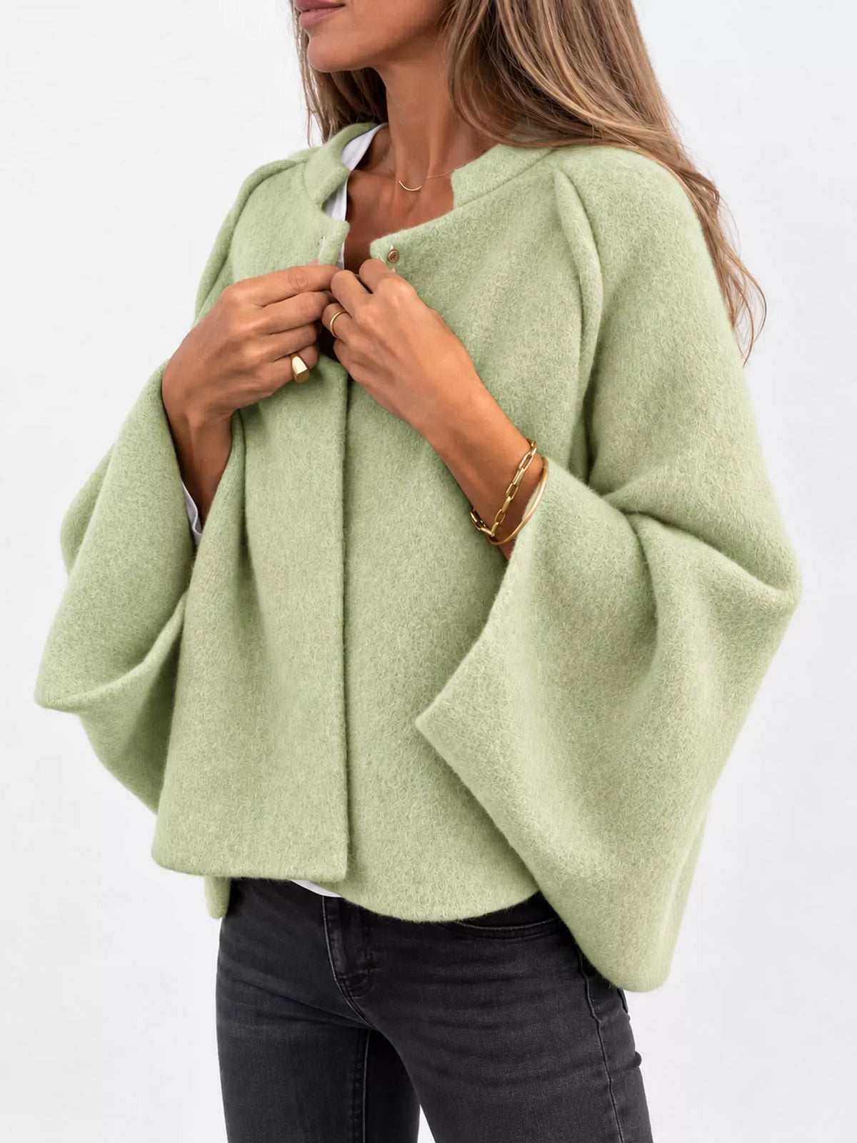 Fuzzy Texture Open-Front Cropped Jacket — side view