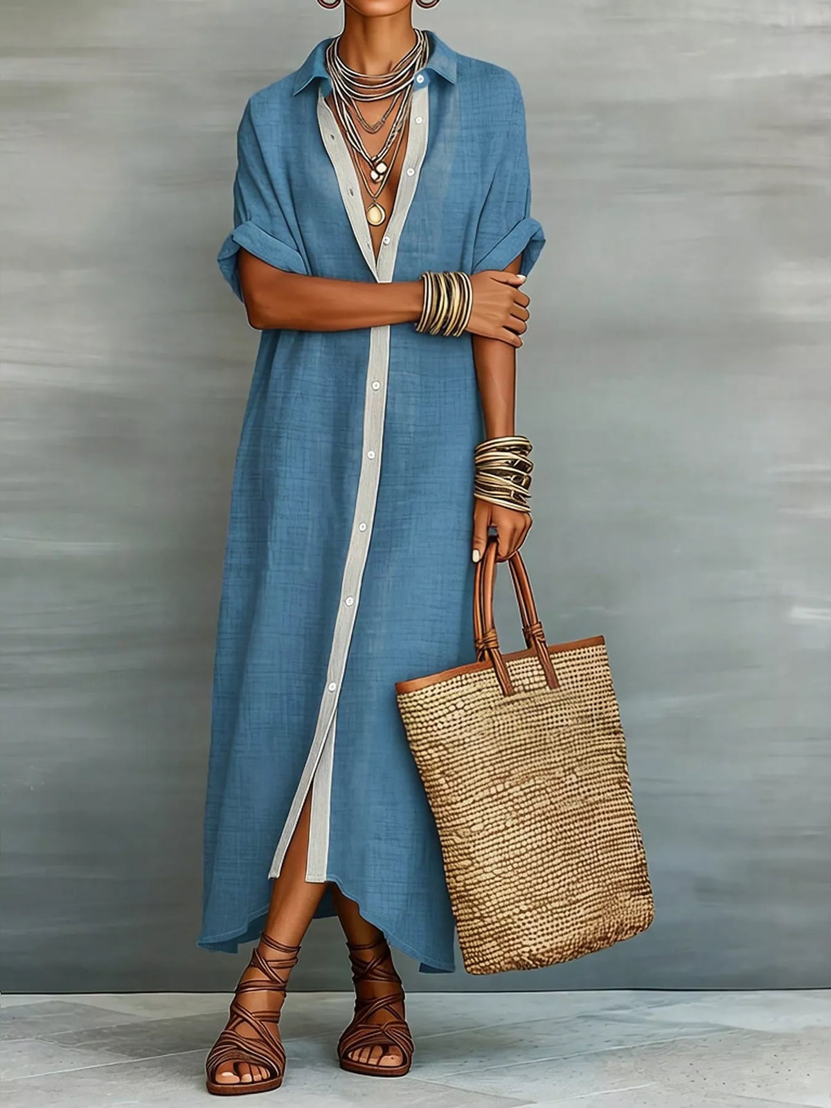 Trendsi Casual Linen Shirt Dress with Button-Down Front -